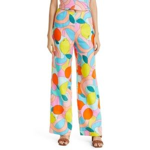 NWOT Staud Oscar Wide Leg Linen Pants in Citrus Kaleidoscope
